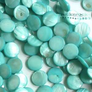  ROBINS EGG BLUE TENNESSEE RIVER SHELL COIN BEADS 16 