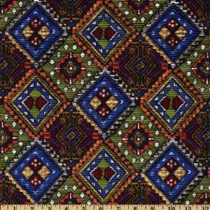  44 Wide Santa Fe Spice Mosaic Blue/Spice Fabric By The 
