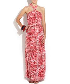   Ella Red and White Halterneck Maxi Dress  248645160  New Look