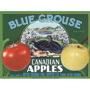  BLUE GROUSE CANADIAN APPLES BIRDS CANADA CRATE LABEL 
