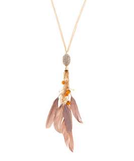 Pink (Pink) Feather Drop Diamanté Studded Necklace  250046270  New 