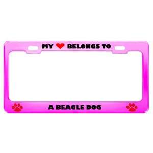  A Beagle Dog Pet Pink Metal License Plate Frame Tag Holder 