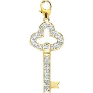  14K Yellow Gold Diamond Key Charm Jewelry