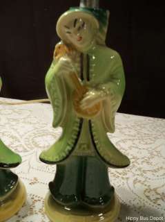   Mid Century Modern Green Oriental Musician Vanity Lamps Vintage Gonder
