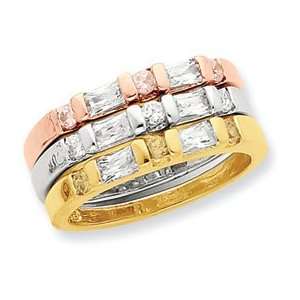   Gift Sterling Silver Vermeil Polished Trio Cz Rings Size 7.00 Jewelry