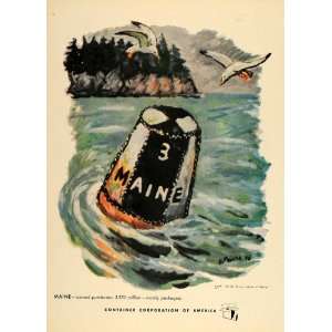  1947 Ad Waldo Peirce Maine Buoy Ocean Seagull Gulls CCA 