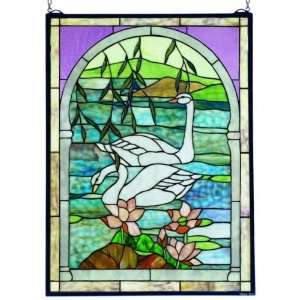  Swans Tiffany Stained Glass Window Panel 30 Inches H X 22 
