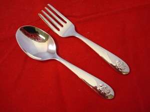 NEW SILVERPLATE BABY SET FORK AND SPOON WITH TEDDY BEAR BY LUNT  
