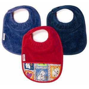  Boy Bibs 3 Pack in Teal and Navy Plain, and Red with Pocket Baby