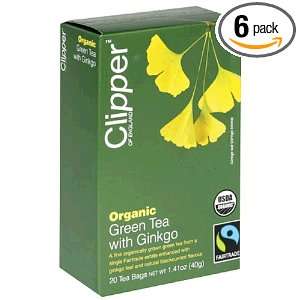 Clipper of England Organic Green Tea with Ginkgo, 20 Count Tea Bags 