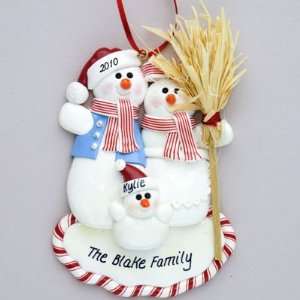  Personalized Snowman Family of 3 Claydough Christmas Ornament 