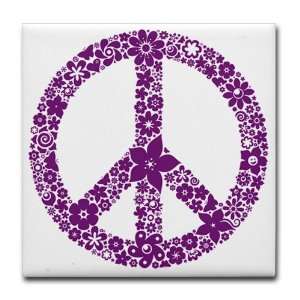  Tile Coaster (Set 4) Flowered Peace Symbol Pur Everything 