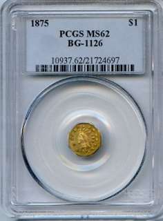 1875 $1 California Fractional Gold PCGS BG 1126 MS62  