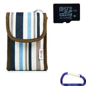 Soft Nylon Canvas Case (Blue Stripes) and 8 GB microSD Memory card (SD 
