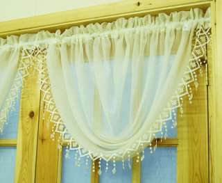 VOILE NET CURTAIN SWAGS WITH MACRAME FRINGING  