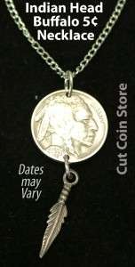 Indian Head 5¢ Five Cents Old West Nickel Pendant Necklace from Cut 