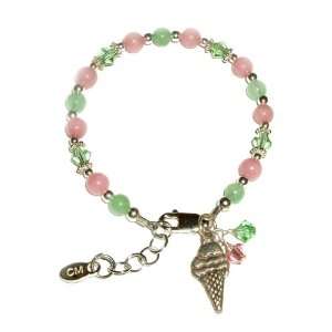 Adorable Sterling Silver Charm Bracelet in Pink and Green with Darling 