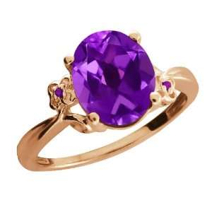   Ct Genuine Oval Purple Amethyst Gemstone 18k Rose Gold Ring Jewelry