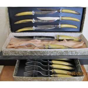  Vintage SHEFFIELD CARVING KNIFE & FORK & STEAK KNIVES 