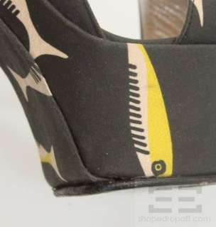 Bruno Frisoni Grey & Pink Fish Print Canvas Platform Heel Sandals Size 