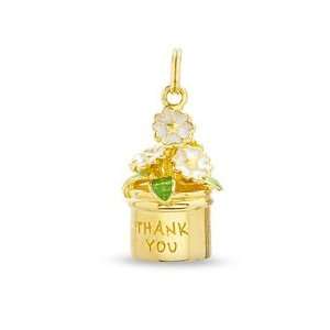  Enameled Daisies in Flower Pot Charm in 14K Gold Plated 