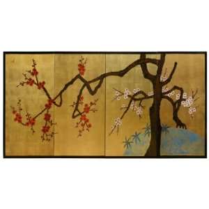  4 Panel Hand Painted Wall Plaque   Cherry Blossoms