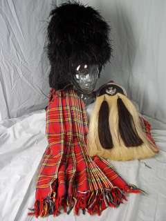 Scottish Black Watch Feather Bonnet, A Sporran And Tartan Sash  