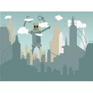  Robot Attacking City Wall Mural
