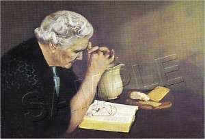 OLD WOMAN PRAYING GRATITUDE GLOSSY NOTECARD SET ~ Blank  