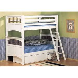   Wood Bunk Bed with Soft White Finish and Under Bed Storage Home