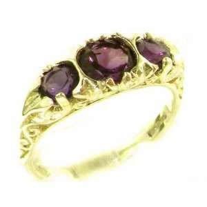  Ladies Solid Yellow Gold Natural Amethyst Victorian Trilogy Ring 