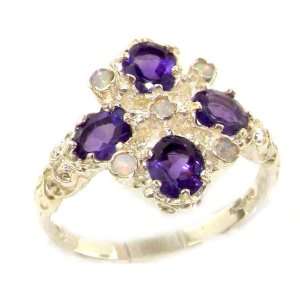  Luxury Ladies Victorian Style Solid 14K White Gold Natural Amethyst 