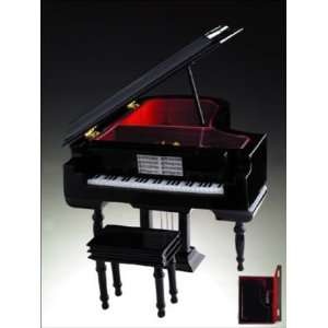  Black Grand Wooden Piano 18 Note Music Box Jewelry Case 