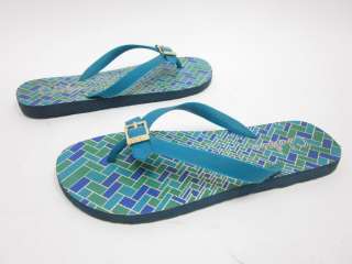COLE HAAN Blue Green Print Thongs Flip Flops Sandals 8  