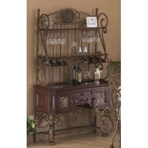   1378 6   Metallic & Wooden Hutch & Buffet with Marbled Glass Accents