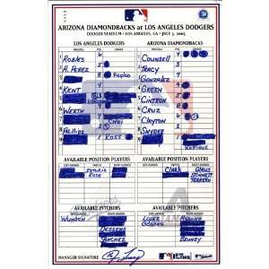  Diamondbacks vs. Dodgers 7 03 2005 Game Used Lineup Card 