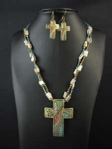 Metal Cross Pendant Necklace Chains and Earrings Set MS1857  