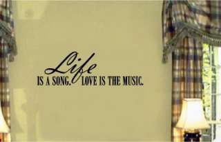 Life Song Love Music Vinyl Wall Letters Stickers Decal  