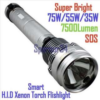 Silver Smart Super Bright 75W/55W/35W HID Xenon 7500 Lumen Torch 