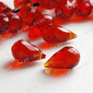   Red Faceted Cut Teardrop Crystal Glass Beads Drop Pendants CR0242