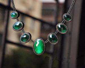 Bohemian style emerald gem necklace XL17  
