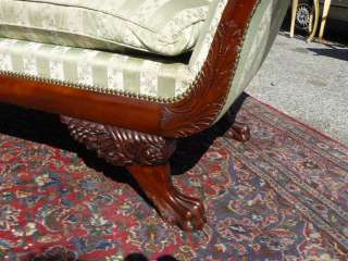 ANTIQUE MAHOGANY CARVED PAW FOOT FEDERAL STYLE DOWN SOFA COUCH  