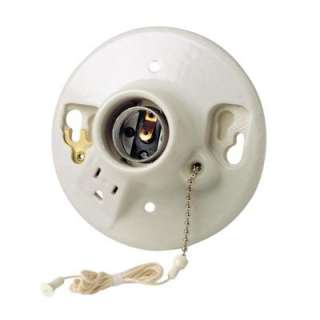 Leviton Porcelain Lamp Holder with Pull Chain and Outlet R60 09726 00C 
