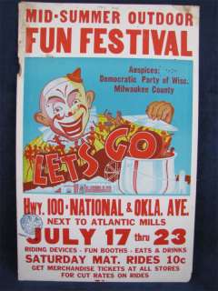 Vintage 1962 Carnival Poster Milwaukee Co. Democrats  