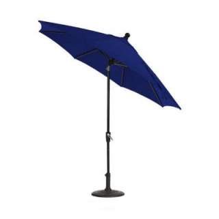   ft. Blue Sunbrella Canopy Black Frame Auto Crank Tilt Market Umbrella