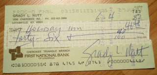 Actor GRADY NUTT Hand Signed Autographed Bank Check  