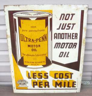VINTAGE) ULTRA PENN MOTOR OIL METAL SIGN SHOWING CAN REFINING CO 
