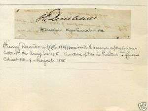General Henry Dearborn Revolutionary War 5th Secretary of War Signed 
