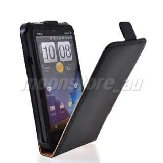   LEATHER FLIP POUCH CASE COVER + SCREEN FOR HTC EVO 3D BLACK  