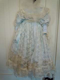 Blue Taffeta Dress Gown w/Lace Overlay, Hat, Bussel for (L) Doll 
